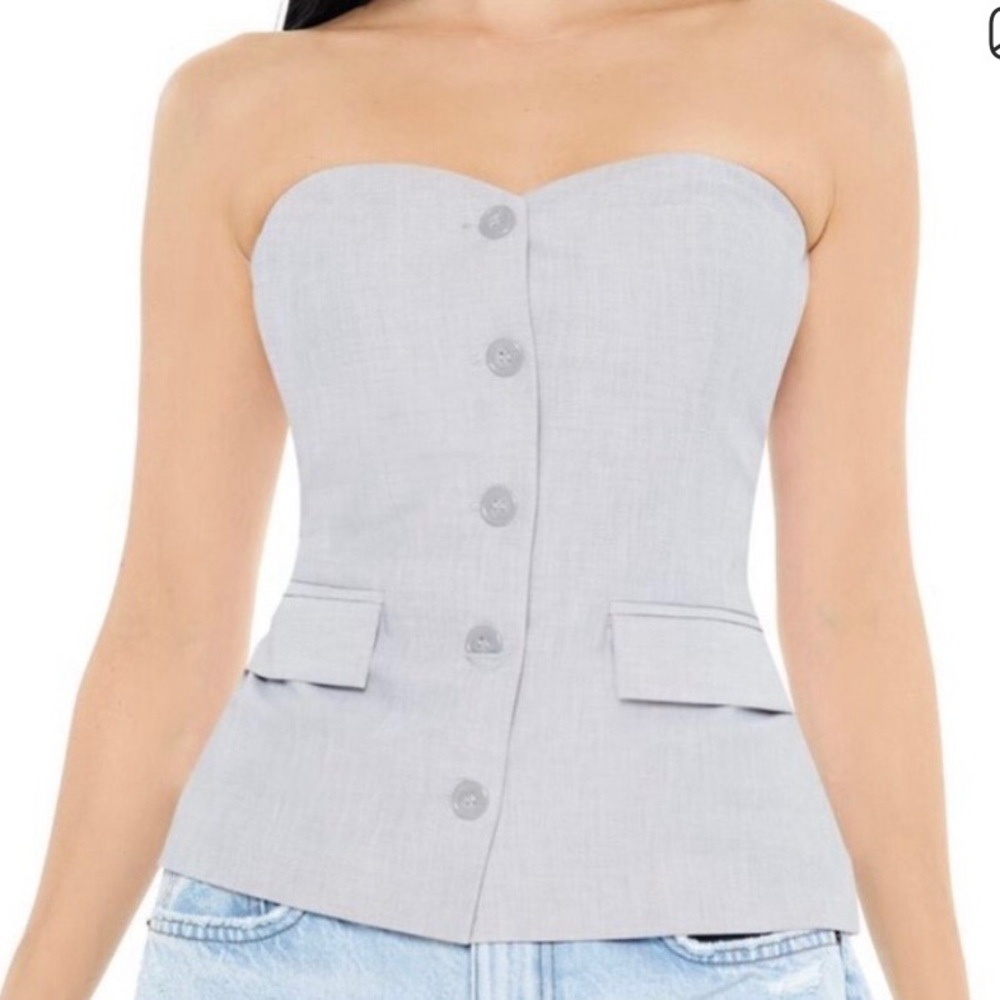 Strapless Sweetheart Button-Front Bustier Top - Light Gray